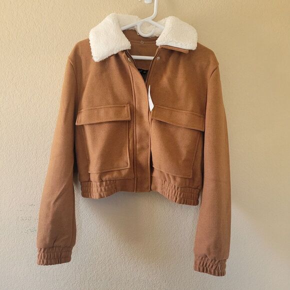 Windsor Jackets & Blazers - Windsor Brown Boxy Sherpa Winter Full Zip Jacket Womens Size Large Pockets Nwt